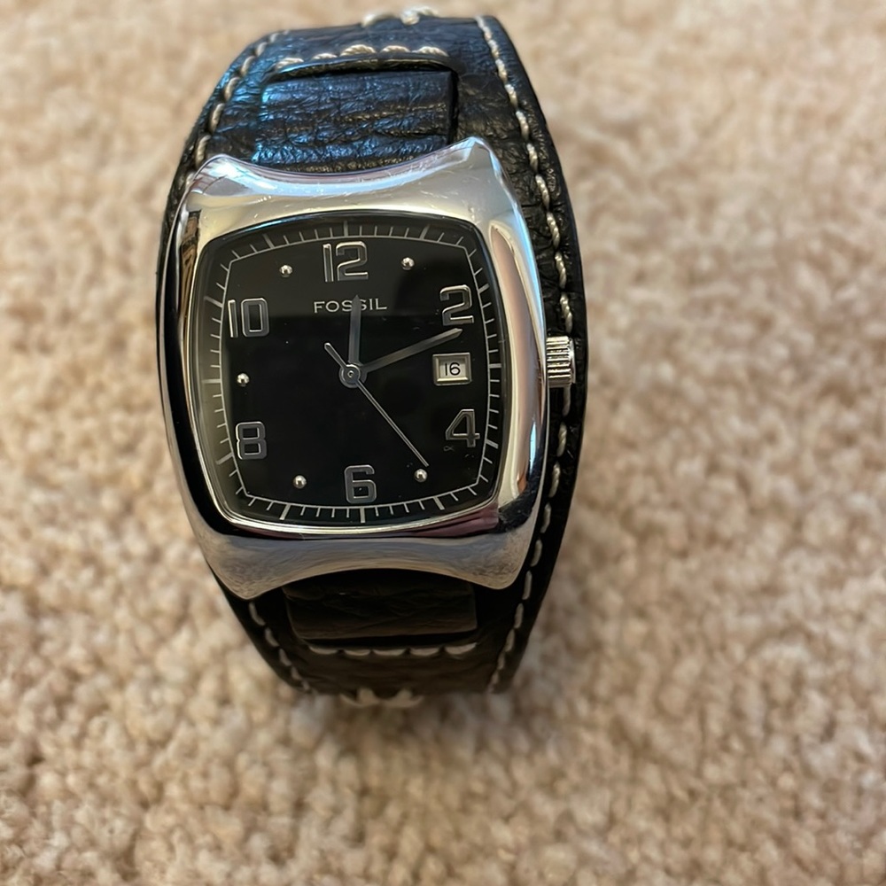 Fossil black leather watch